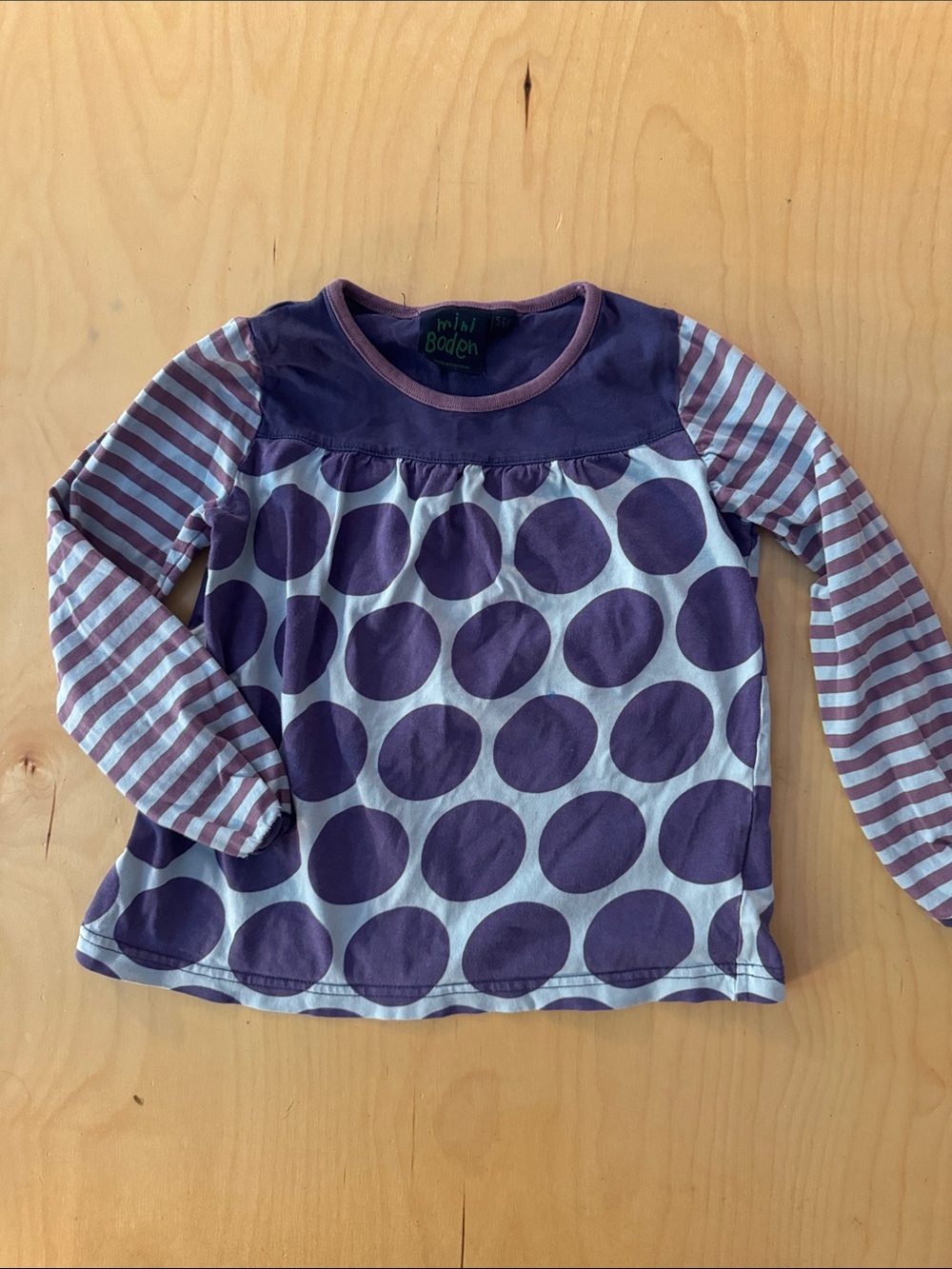 Mini Boden Purple Polka Dot & Striped Long Sleeve Tee